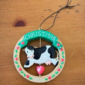 Cow Christmas ornament dated 1996